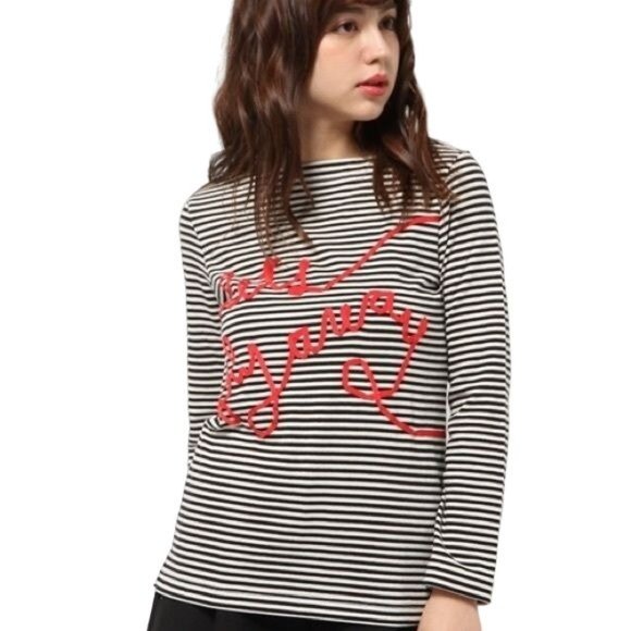 KATE SPADE‎ Lets Fly Away Graphic Striped Long Sleeve Top Sz S - Picture 1 of 10